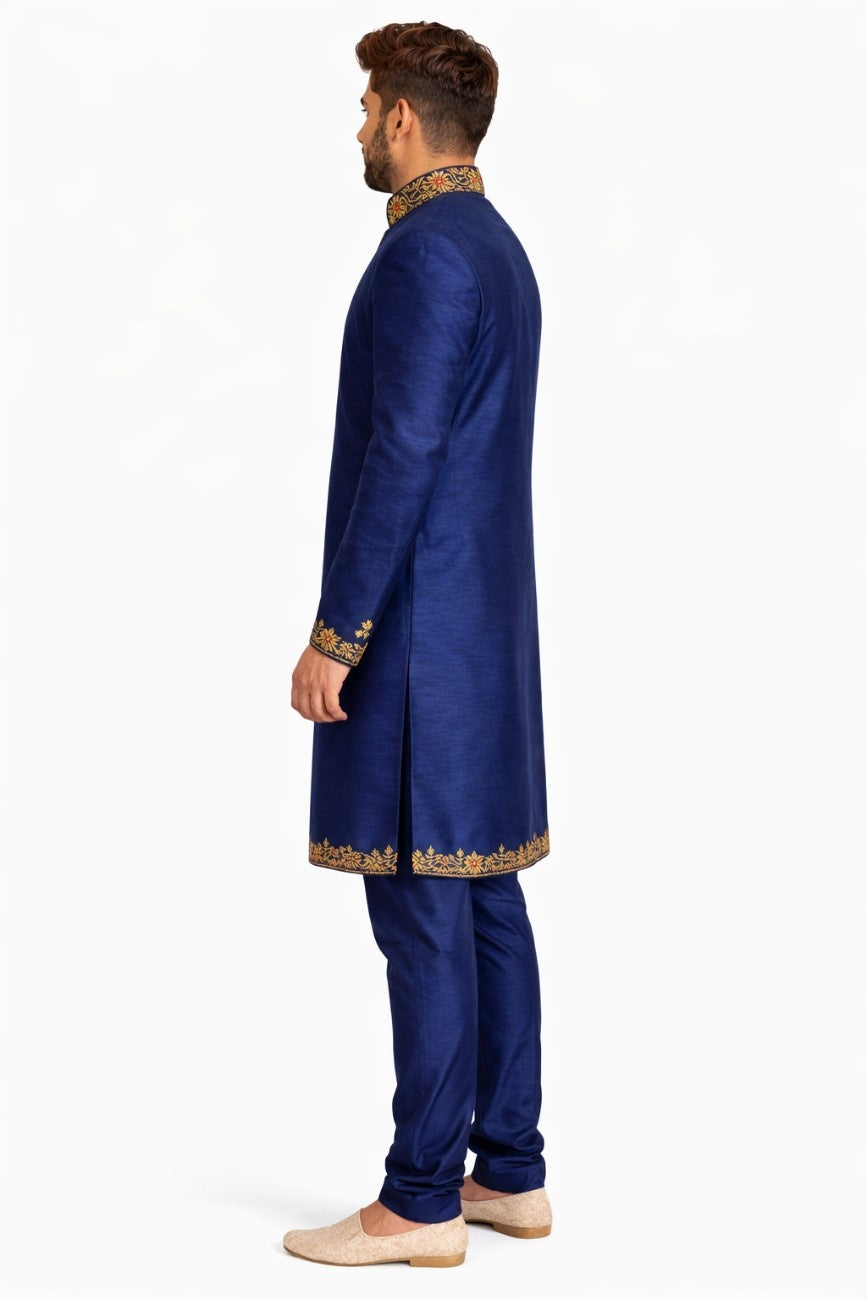 Golden Sherwani with Embellished Work and Chain Detailing