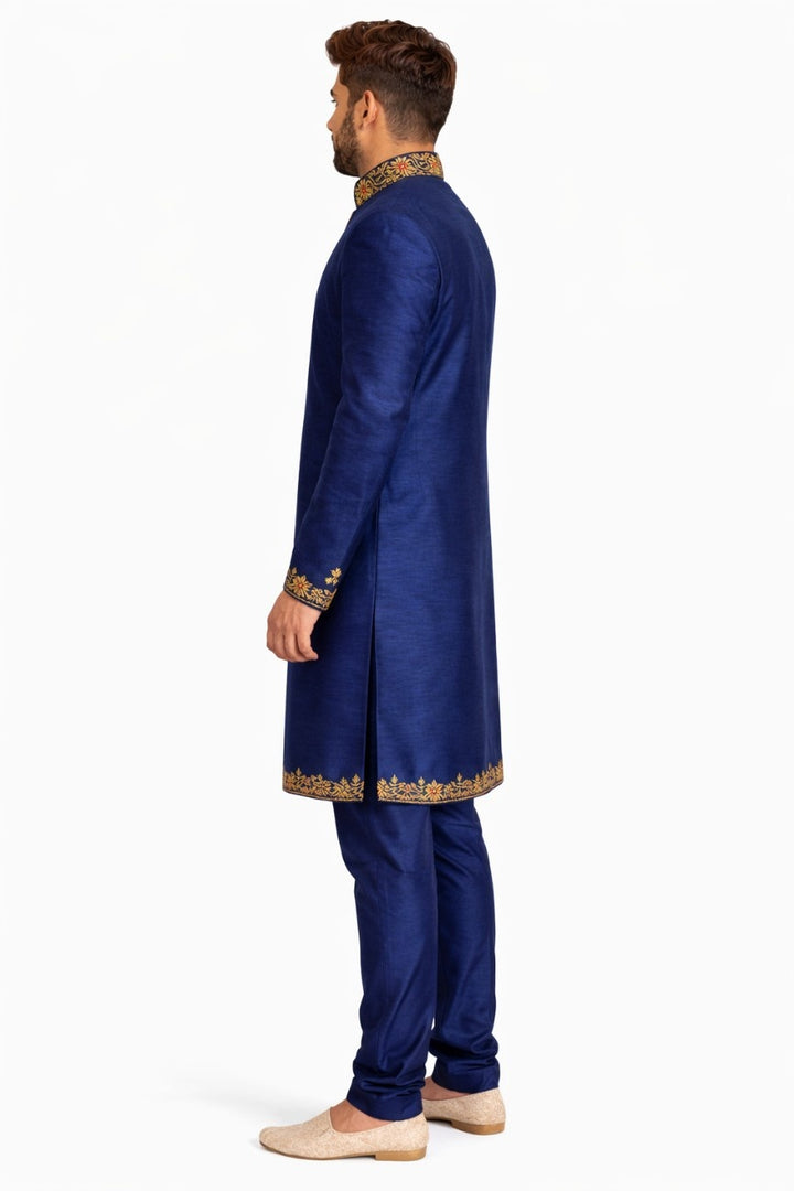 Golden Sherwani with Embellished Work and Chain Detailing
