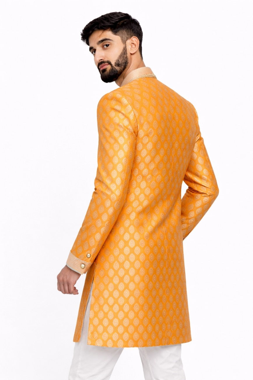 Royal Blue Embellished Sherwani with Golden Detailing