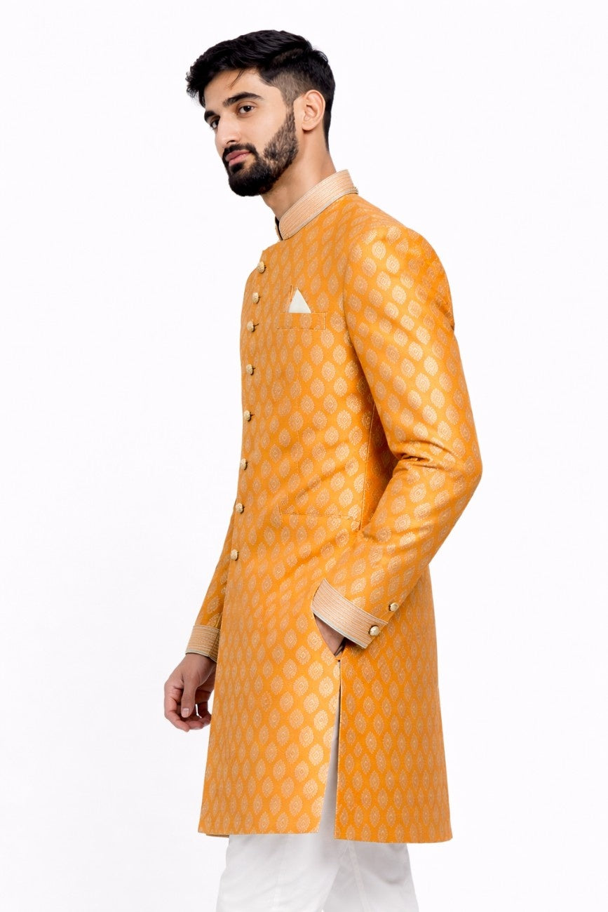 Royal Blue Embellished Sherwani with Golden Detailing