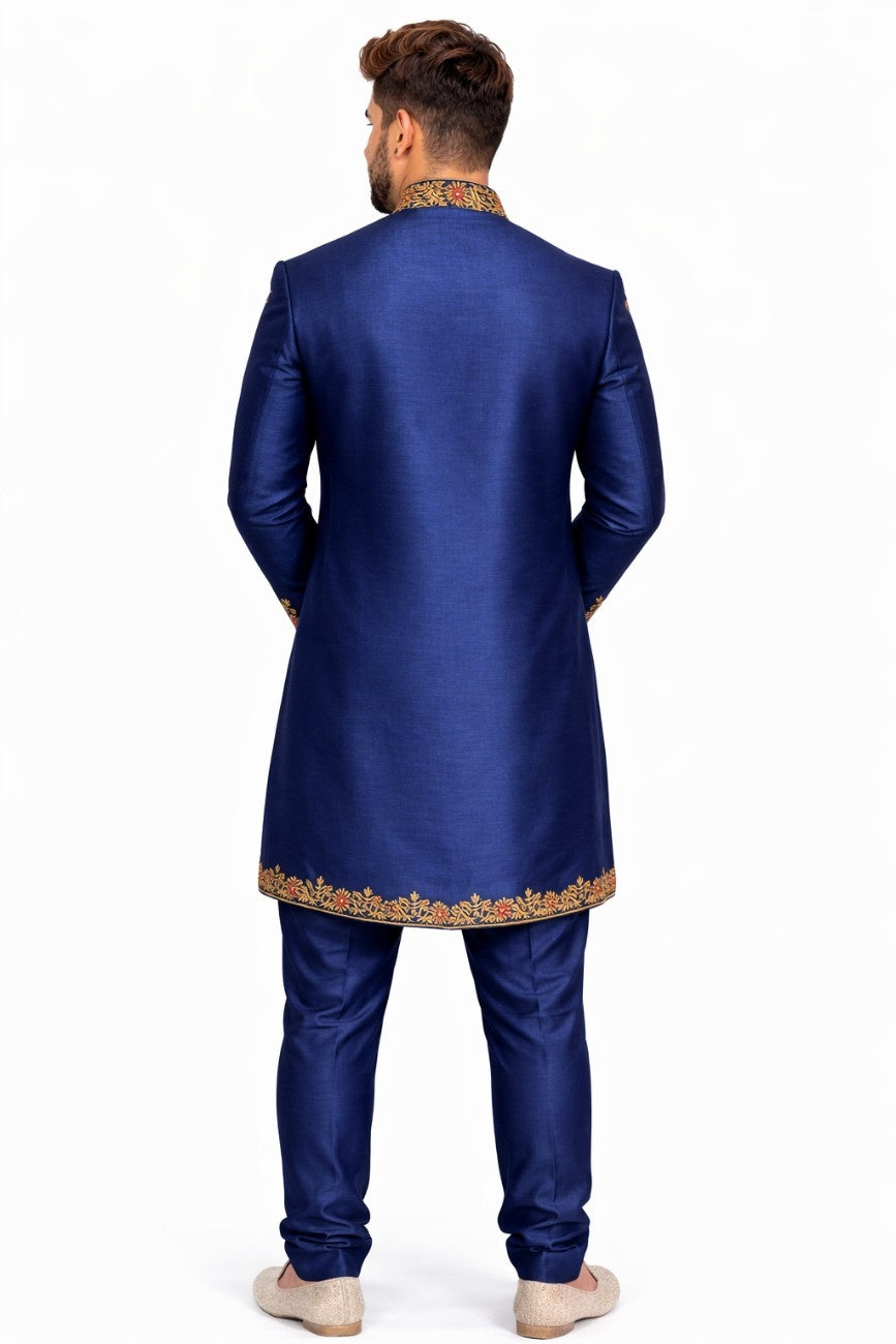 Golden Sherwani with Embellished Work and Chain Detailing