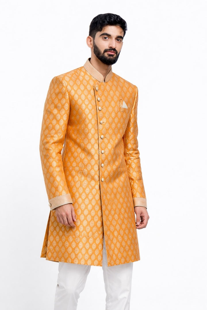 Royal Blue Embellished Sherwani with Golden Detailing