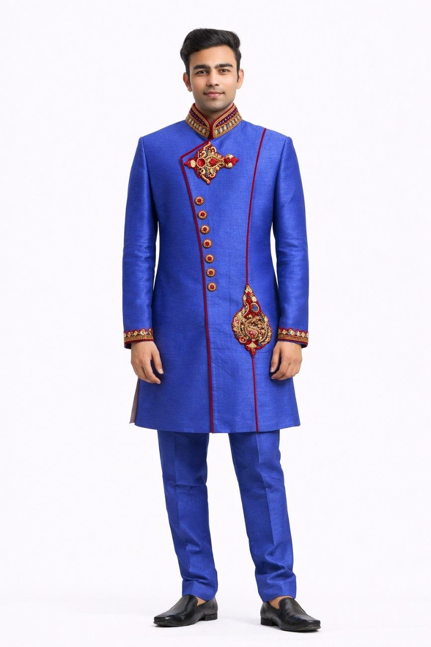 Red and Gold Floral Sherwani with Golden Embroidery