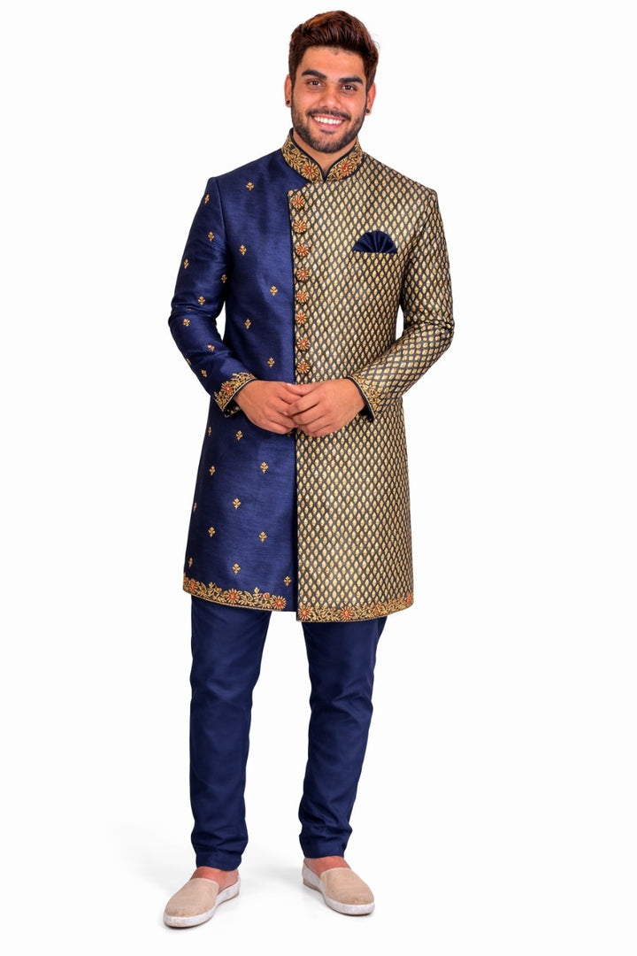 Golden Sherwani with Embellished Work and Chain Detailing