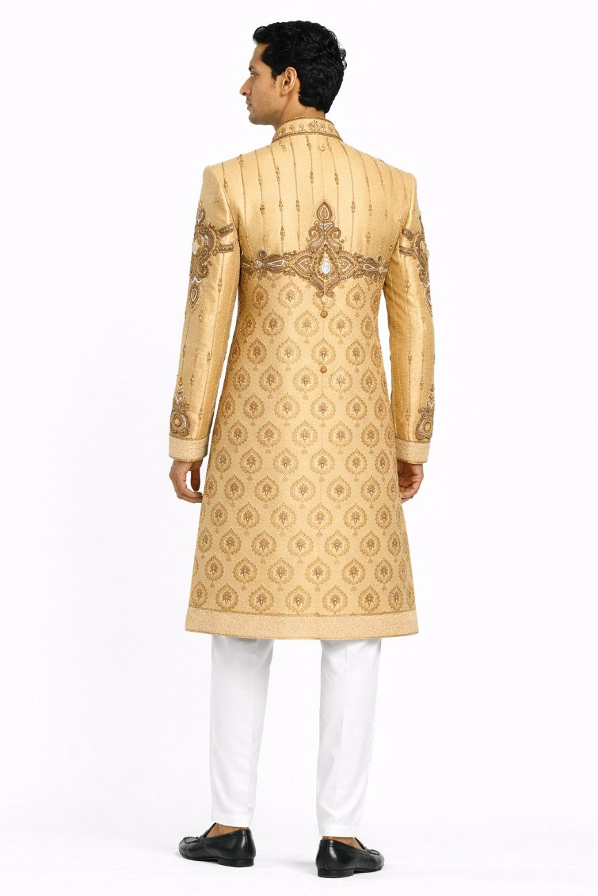 Yellow Floral Embroidered Sherwani with Golden Embellishments