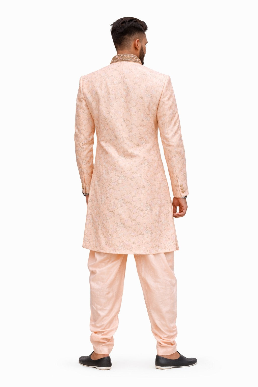 Beige Sherwani with Embroidered Floral Design