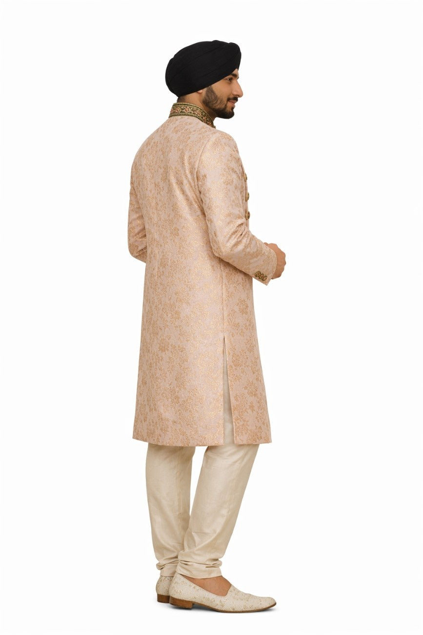 Ivory Sherwani with Floral Embroidery and Gold Detailing