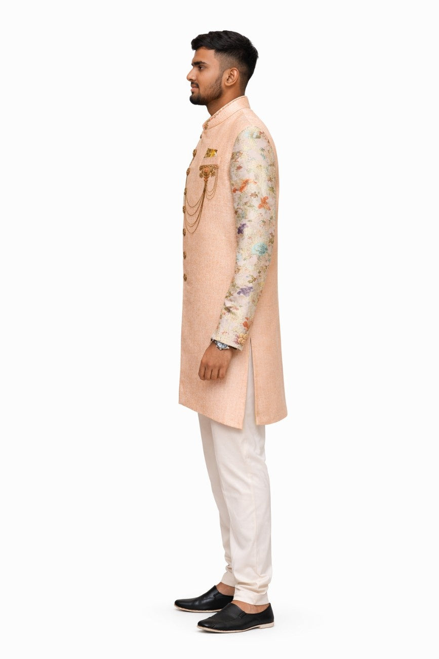 Pink Sherwani with Floral and Gold Embroidery