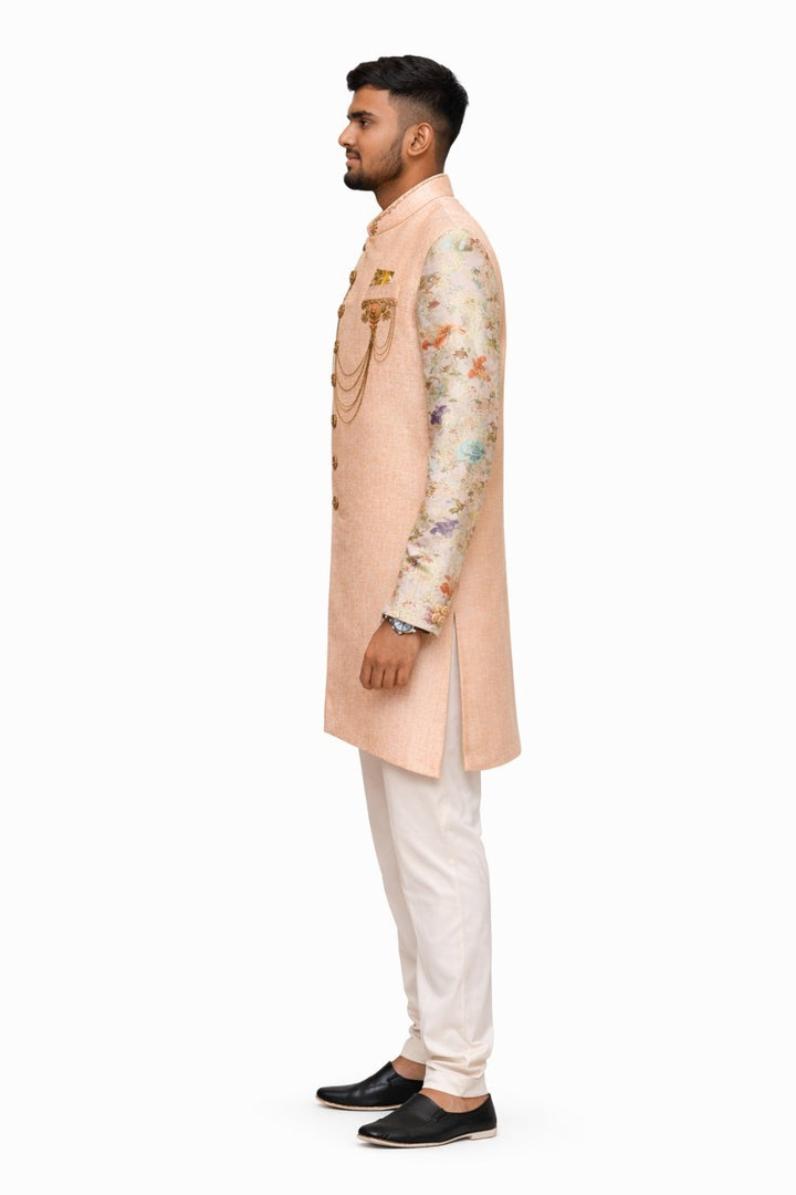 Pink Sherwani with Floral and Gold Embroidery