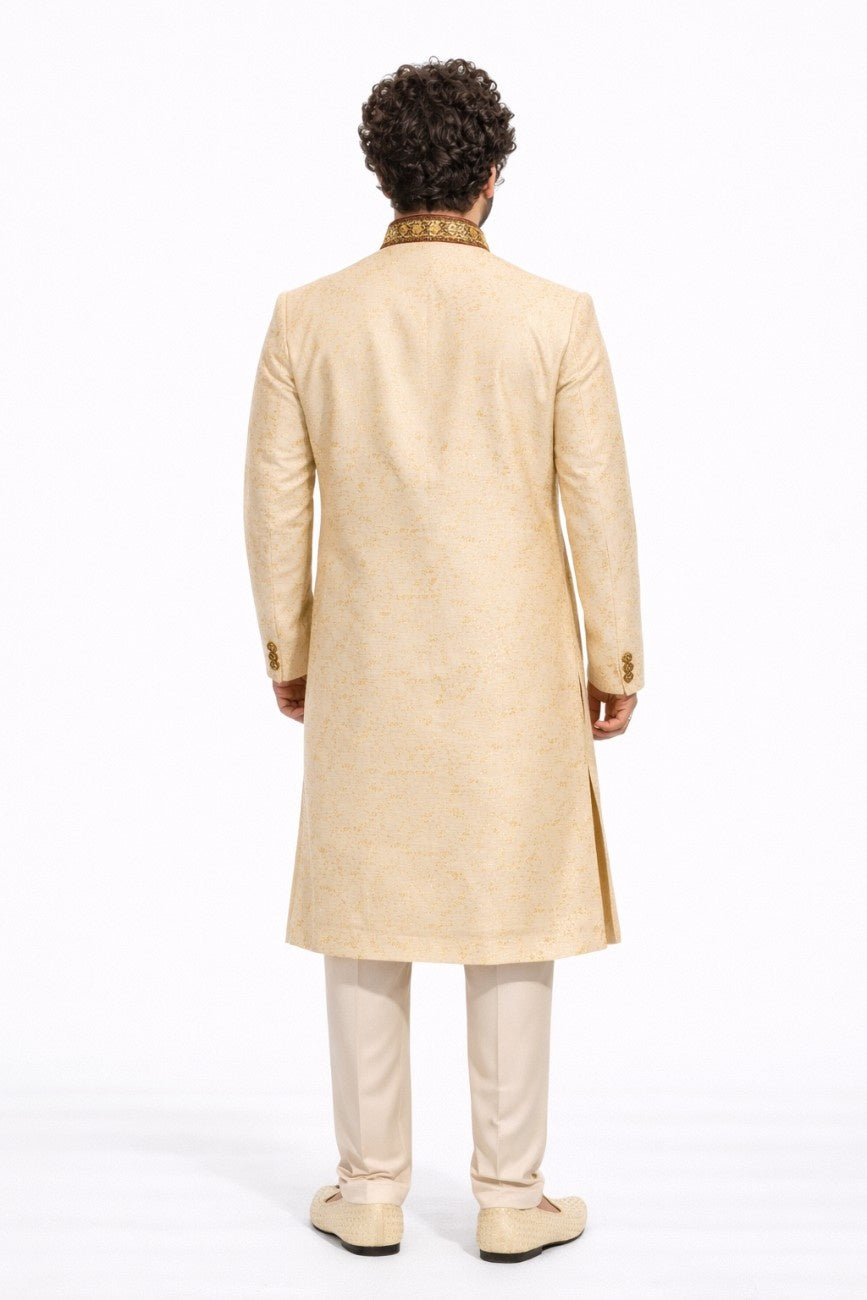 Yellow and Gold Floral Sherwani with Fine Embroidery