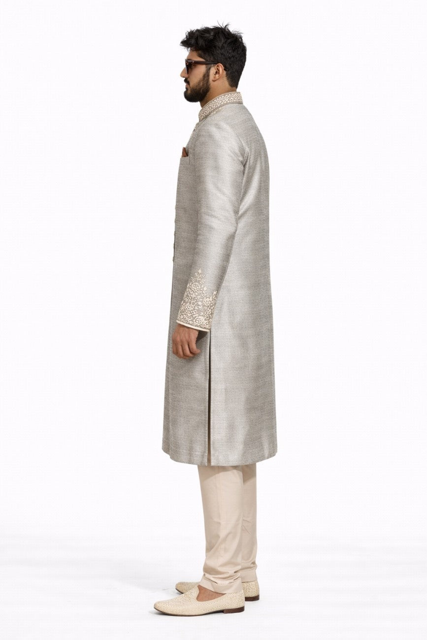 Golden Sherwani with Detailed Border and Embellishments