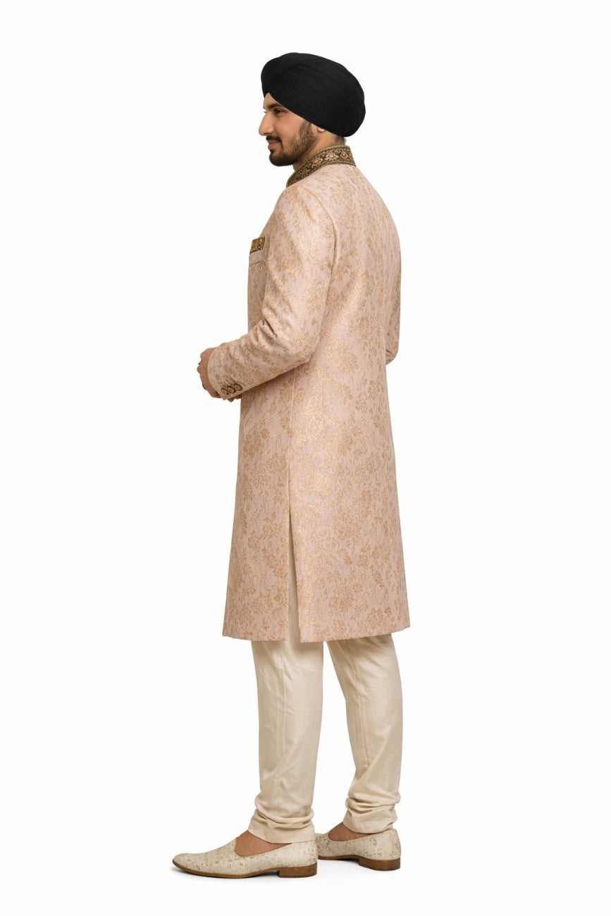 Ivory Sherwani with Floral Embroidery and Gold Detailing