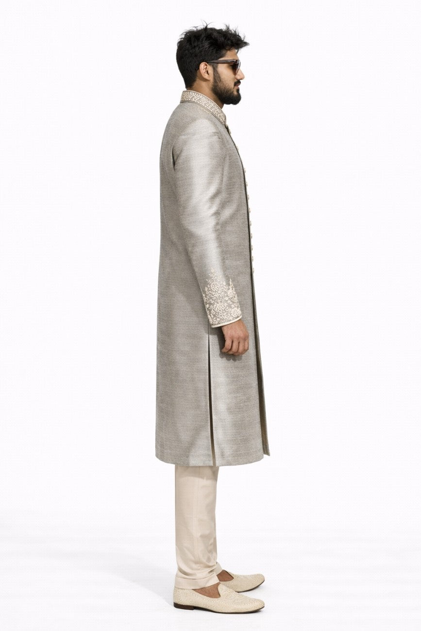 Golden Sherwani with Detailed Border and Embellishments