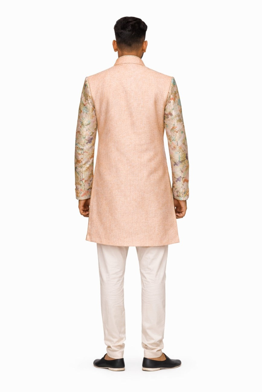 Pink Sherwani with Floral and Gold Embroidery