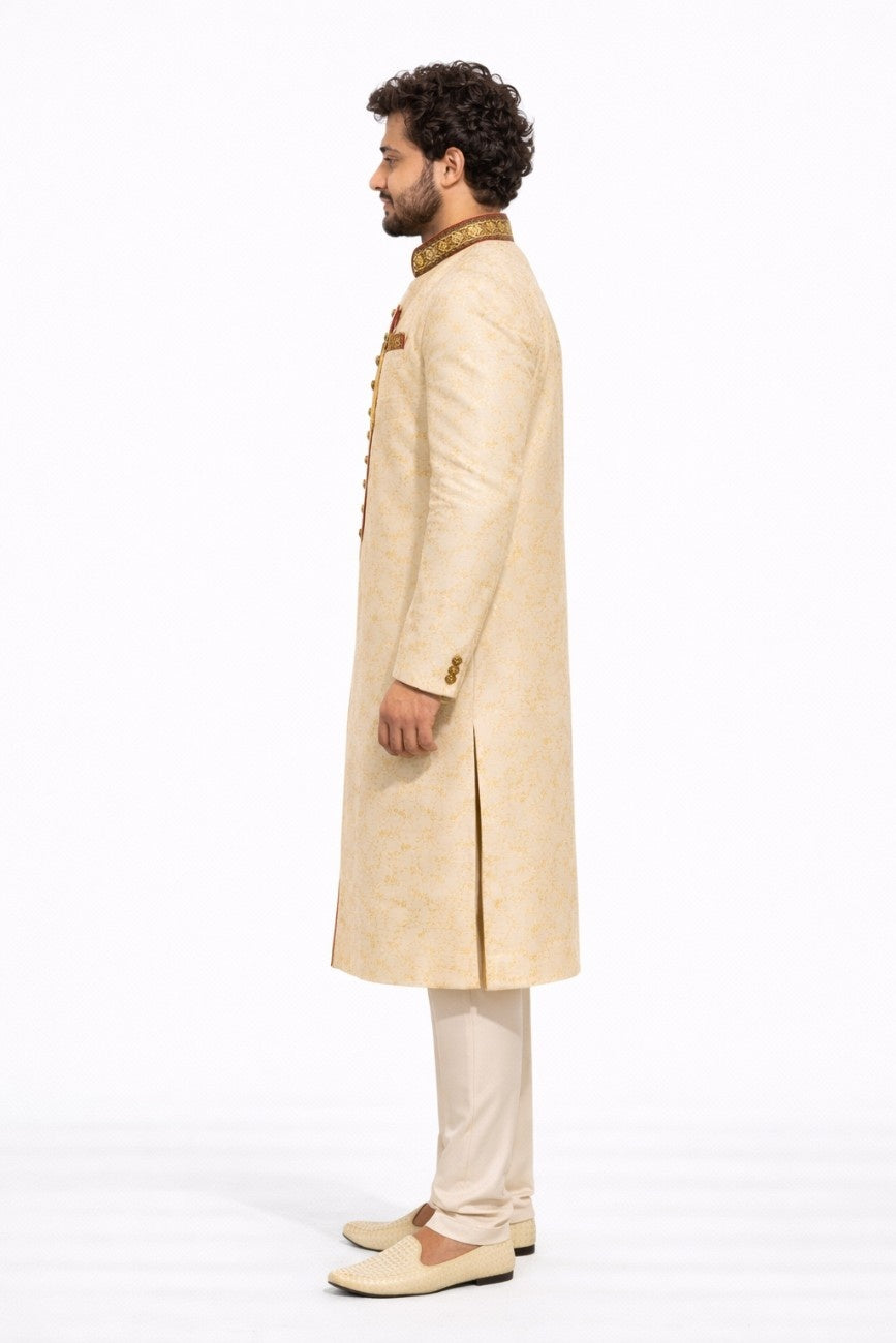 Yellow and Gold Floral Sherwani with Fine Embroidery