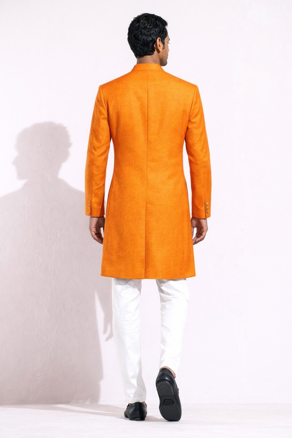 Orange Sherwani with Golden Detailing and Pocket Square