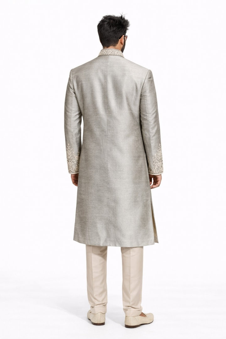Golden Sherwani with Detailed Border and Embellishments