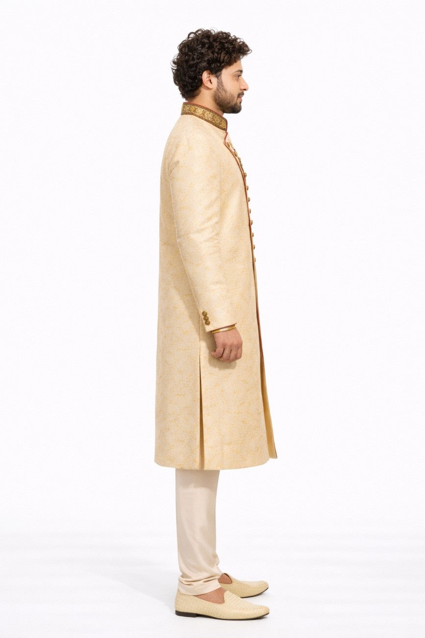 Yellow and Gold Floral Sherwani with Fine Embroidery