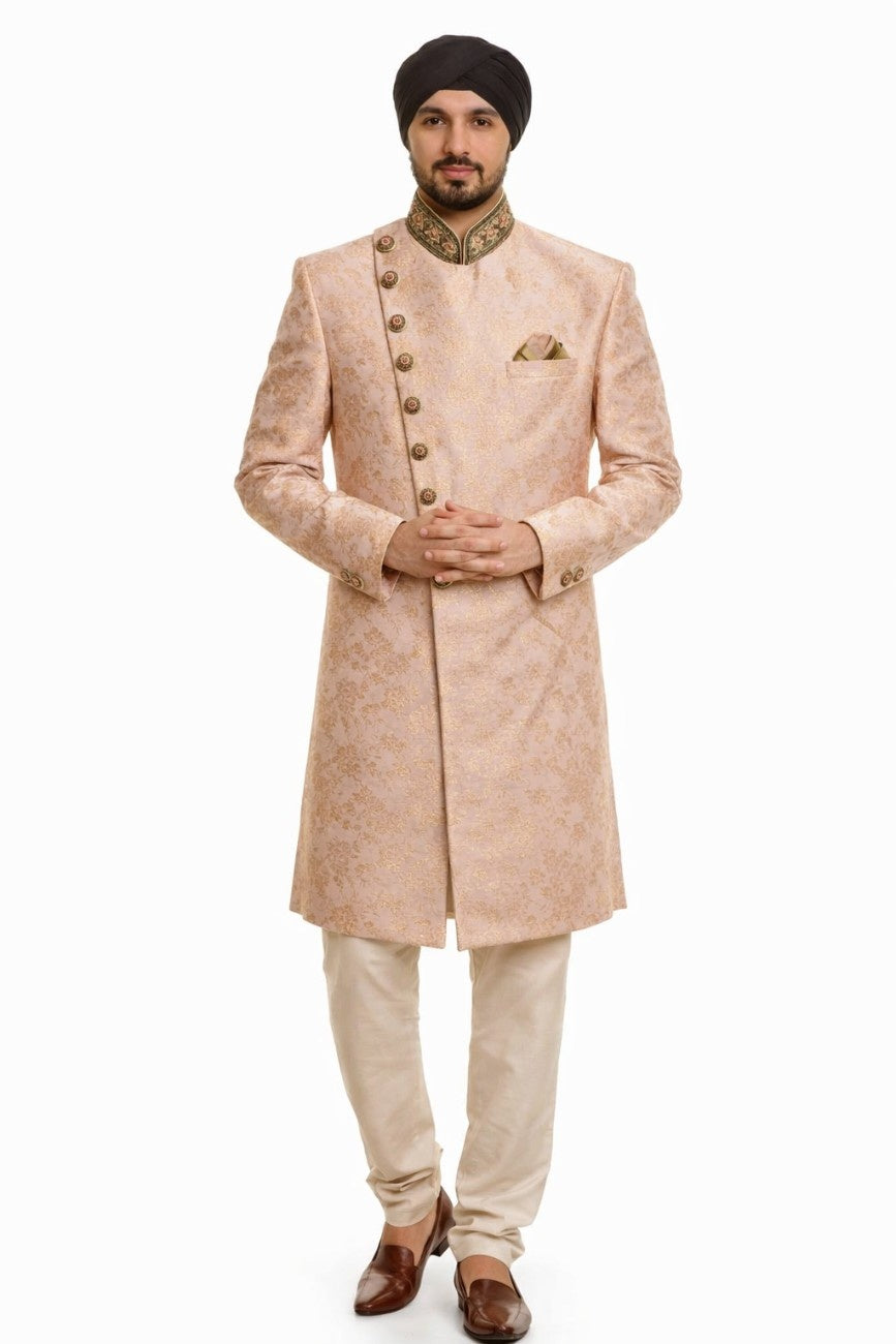 Ivory Sherwani with Floral Embroidery and Gold Detailing