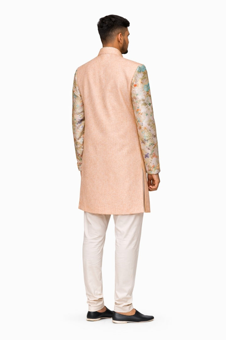 Pink Sherwani with Floral and Gold Embroidery