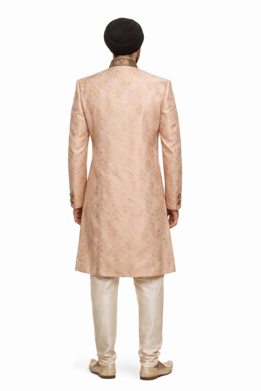 Ivory Sherwani with Floral Embroidery and Gold Detailing
