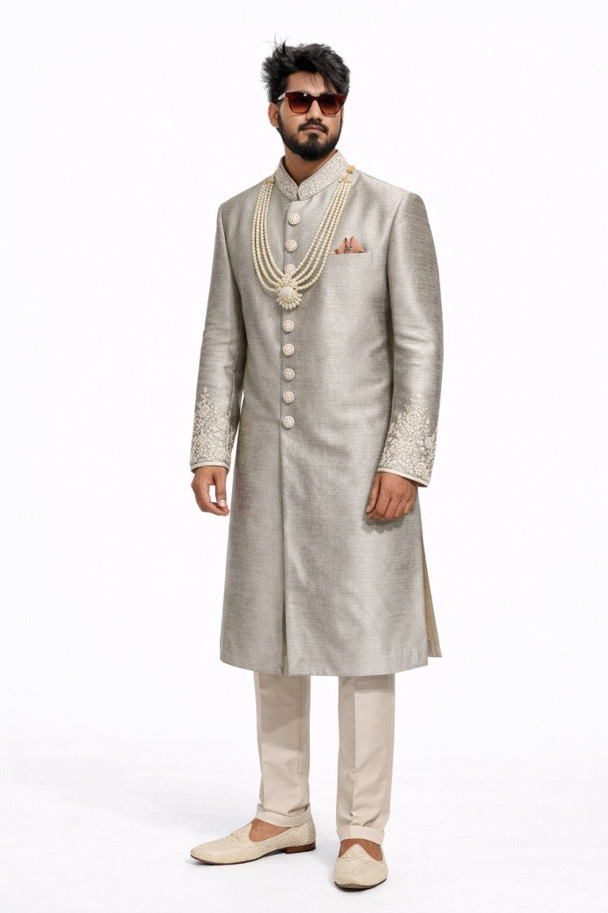 Golden Sherwani with Detailed Border and Embellishments